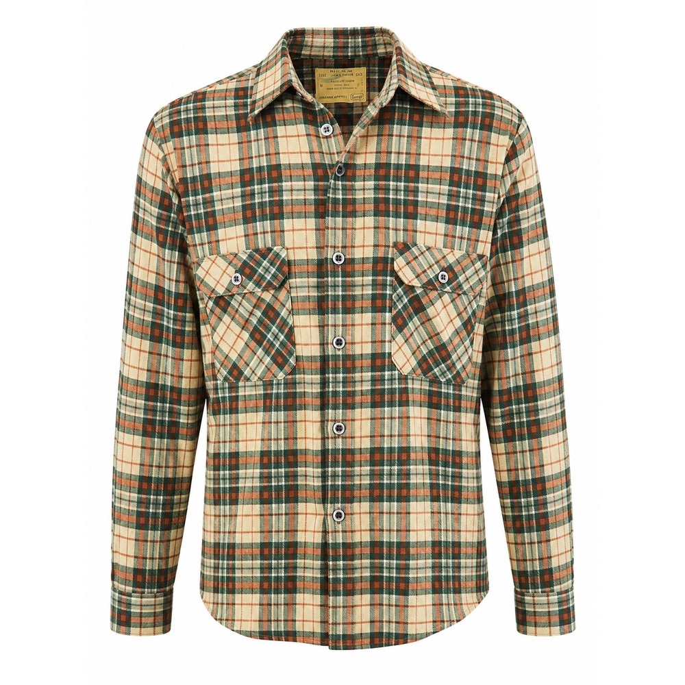 Vintage 60's Sears Perma Prest Plaid Flannel Shirt Men's Small Green Orange